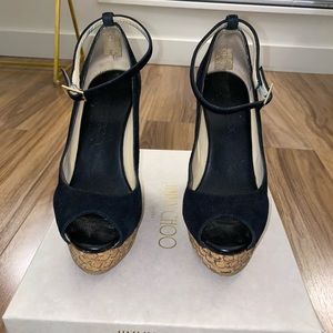 Jimmy Choo Perla Suede & Cork Wedges in Black size 36 (US 6)